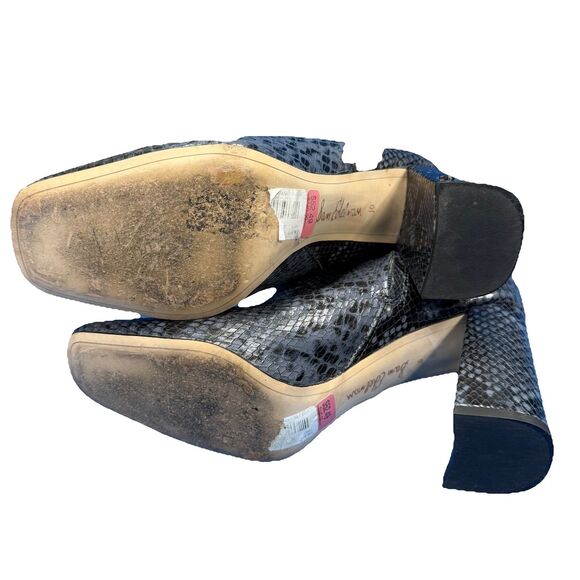 Sam Edelman Sz 10 Snakeskin Leather Mid Boots Block Heel Square Toe Blk/ Grey - Picture 5 of 9